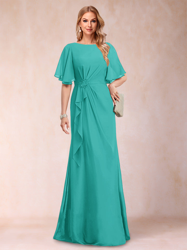 A-Line/Princess Scoop Black Chiffon Mother of the Bride Dresses with Appliques &amp; Ruffles