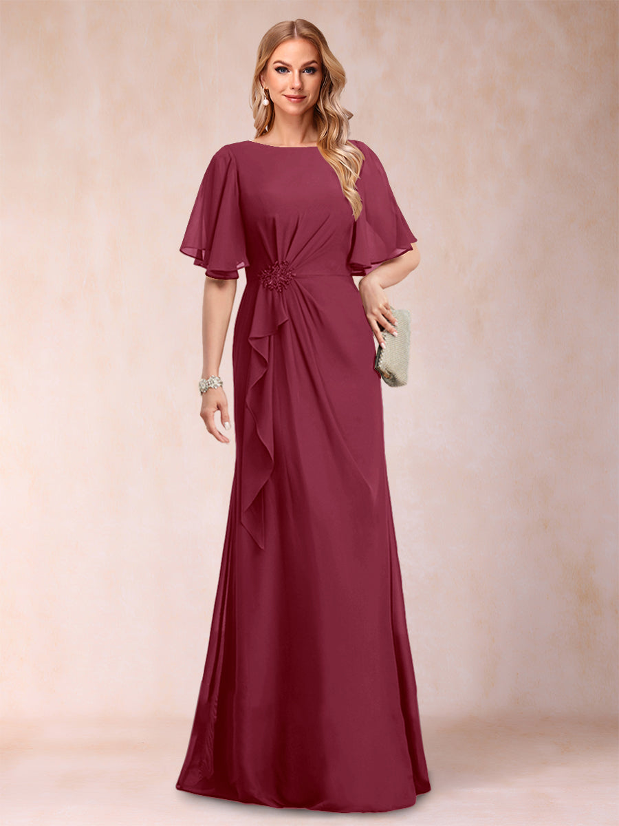 A-Line/Princess Scoop Black Chiffon Mother of the Bride Dresses with Appliques &amp; Ruffles