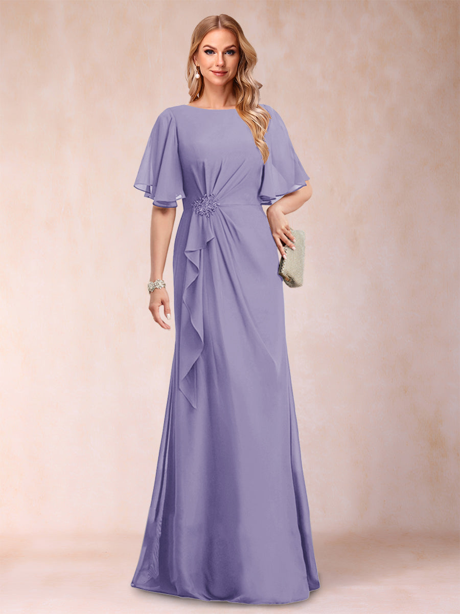 A-Line/Princess Scoop Black Chiffon Mother of the Bride Dresses with Appliques &amp; Ruffles