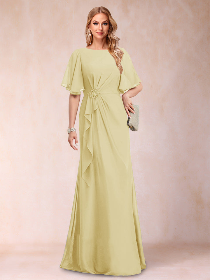 A-Line/Princess Scoop Black Chiffon Mother of the Bride Dresses with Appliques &amp; Ruffles