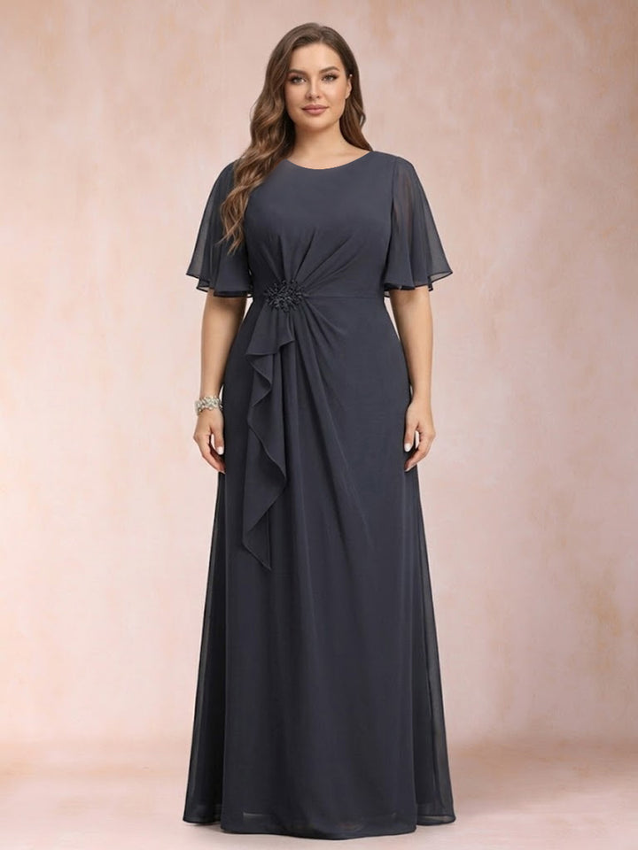 A-Line/Princess Scoop Black Chiffon Plus Size Mother of the Bride Dresses with Appliques &amp; Ruffles