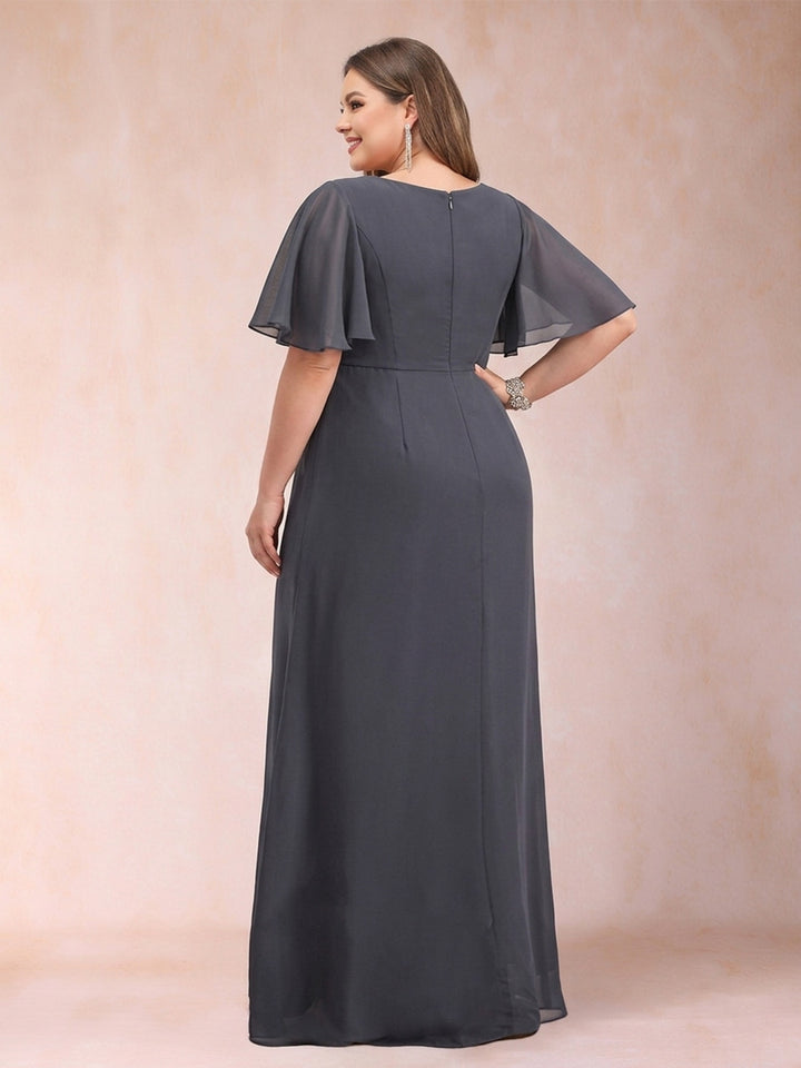 A-Line/Princess Scoop Black Chiffon Plus Size Mother of the Bride Dresses with Appliques &amp; Ruffles