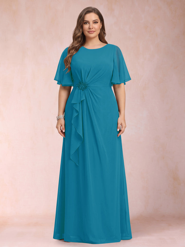 A-Line/Princess Scoop Black Chiffon Plus Size Mother of the Bride Dresses with Appliques &amp; Ruffles