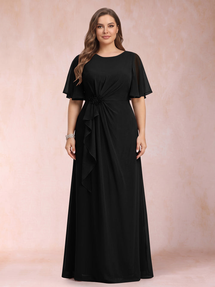 A-Line/Princess Scoop Black Chiffon Plus Size Mother of the Bride Dresses with Appliques &amp; Ruffles