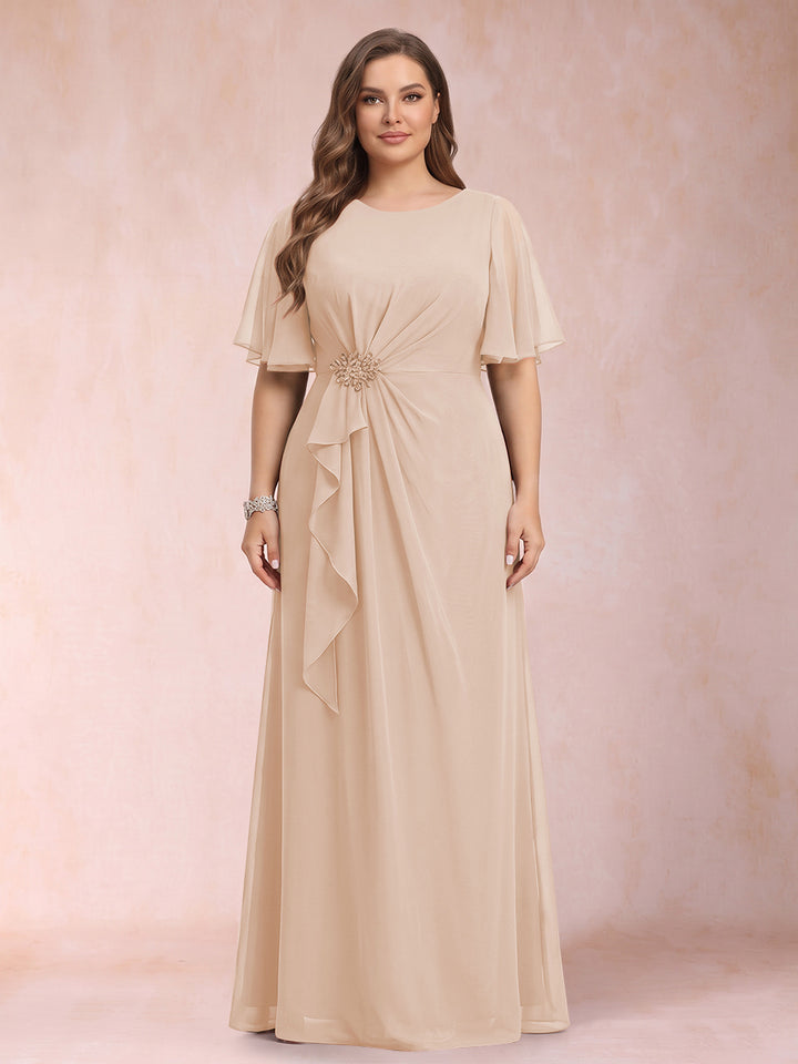 A-Line/Princess Scoop Black Chiffon Plus Size Mother of the Bride Dresses with Appliques &amp; Ruffles
