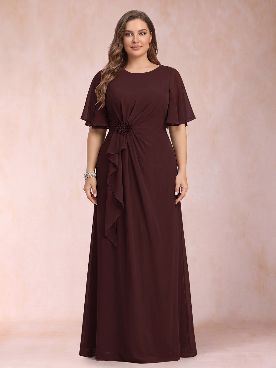 A-Line/Princess Scoop Black Chiffon Plus Size Mother of the Bride Dresses with Appliques &amp; Ruffles