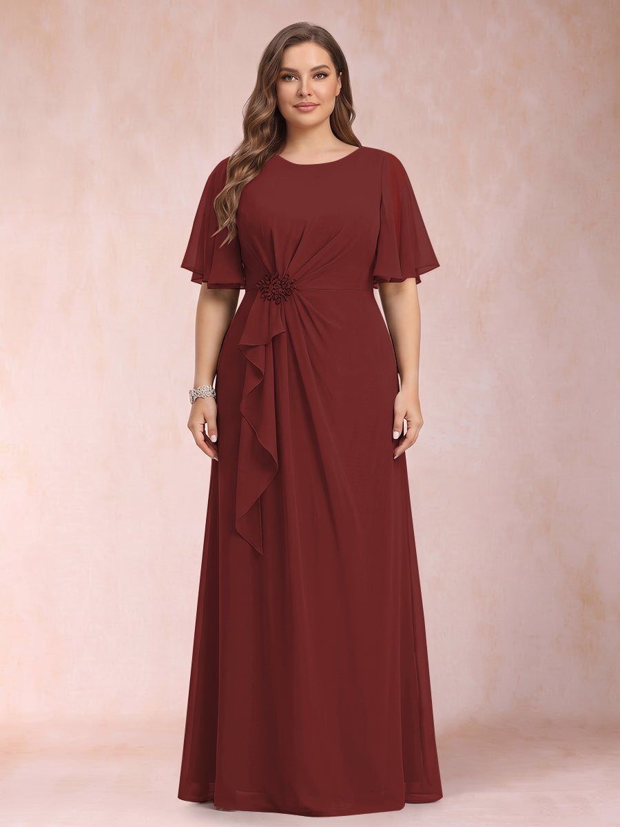 A-Line/Princess Scoop Black Chiffon Plus Size Mother of the Bride Dresses with Appliques &amp; Ruffles