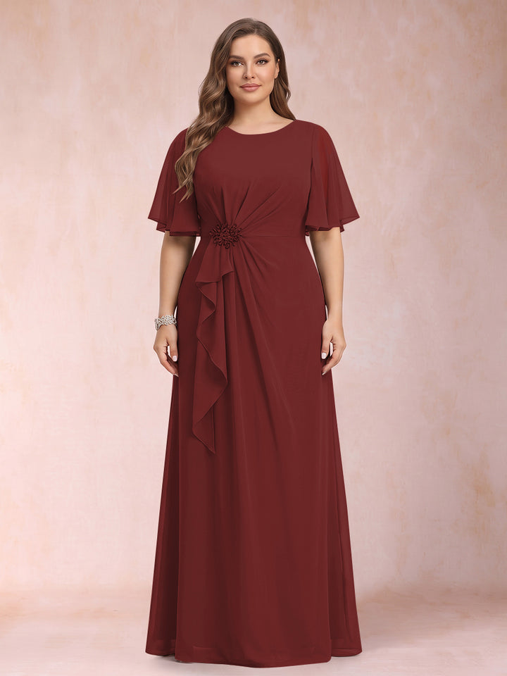 A-Line/Princess Scoop Black Chiffon Plus Size Mother of the Bride Dresses with Appliques &amp; Ruffles