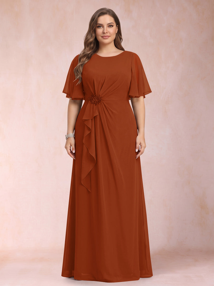 A-Line/Princess Scoop Black Chiffon Plus Size Mother of the Bride Dresses with Appliques &amp; Ruffles