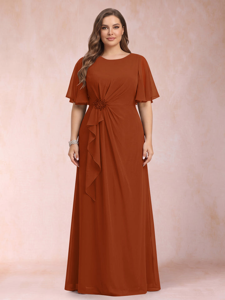 A-Line/Princess Scoop Black Chiffon Plus Size Mother of the Bride Dresses with Appliques &amp; Ruffles
