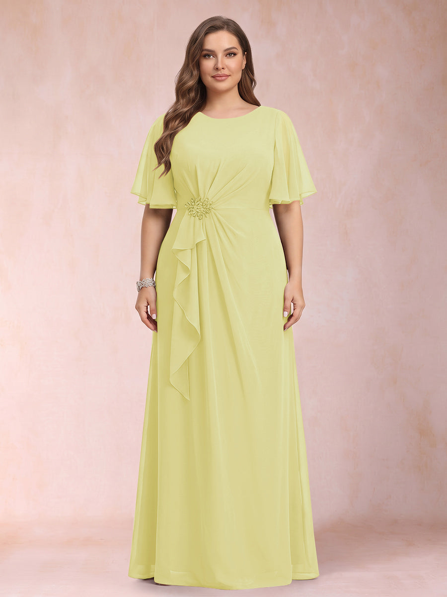 A-Line/Princess Scoop Black Chiffon Plus Size Mother of the Bride Dresses with Appliques &amp; Ruffles