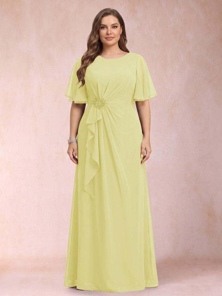 A-Line/Princess Scoop Black Chiffon Plus Size Mother of the Bride Dresses with Appliques &amp; Ruffles
