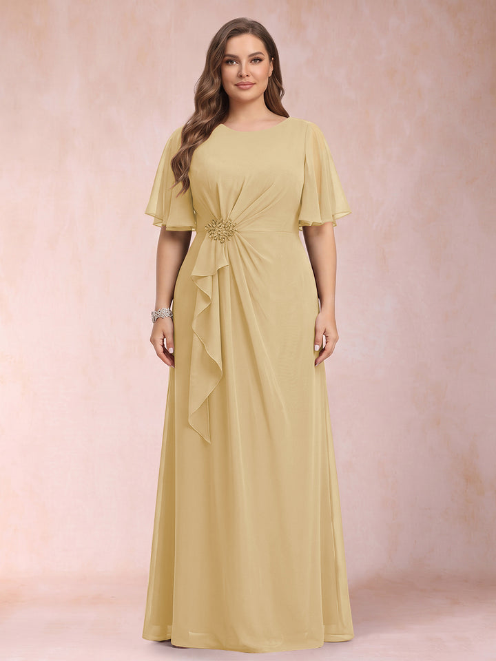 A-Line/Princess Scoop Black Chiffon Plus Size Mother of the Bride Dresses with Appliques &amp; Ruffles