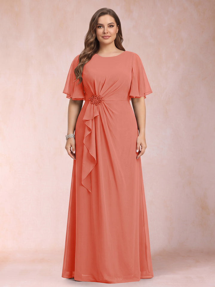 A-Line/Princess Scoop Black Chiffon Plus Size Mother of the Bride Dresses with Appliques &amp; Ruffles