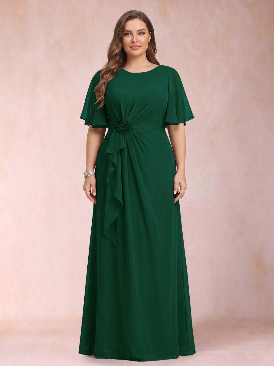 A-Line/Princess Scoop Black Chiffon Plus Size Mother of the Bride Dresses with Appliques &amp; Ruffles