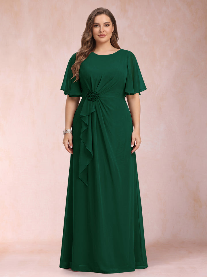 A-Line/Princess Scoop Black Chiffon Plus Size Mother of the Bride Dresses with Appliques &amp; Ruffles