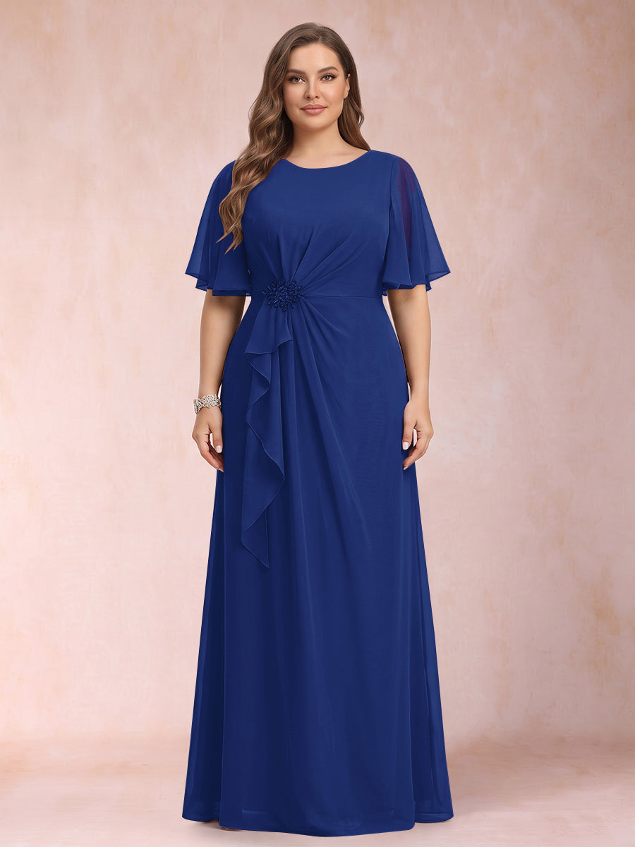 A-Line/Princess Scoop Black Chiffon Plus Size Mother of the Bride Dresses with Appliques &amp; Ruffles