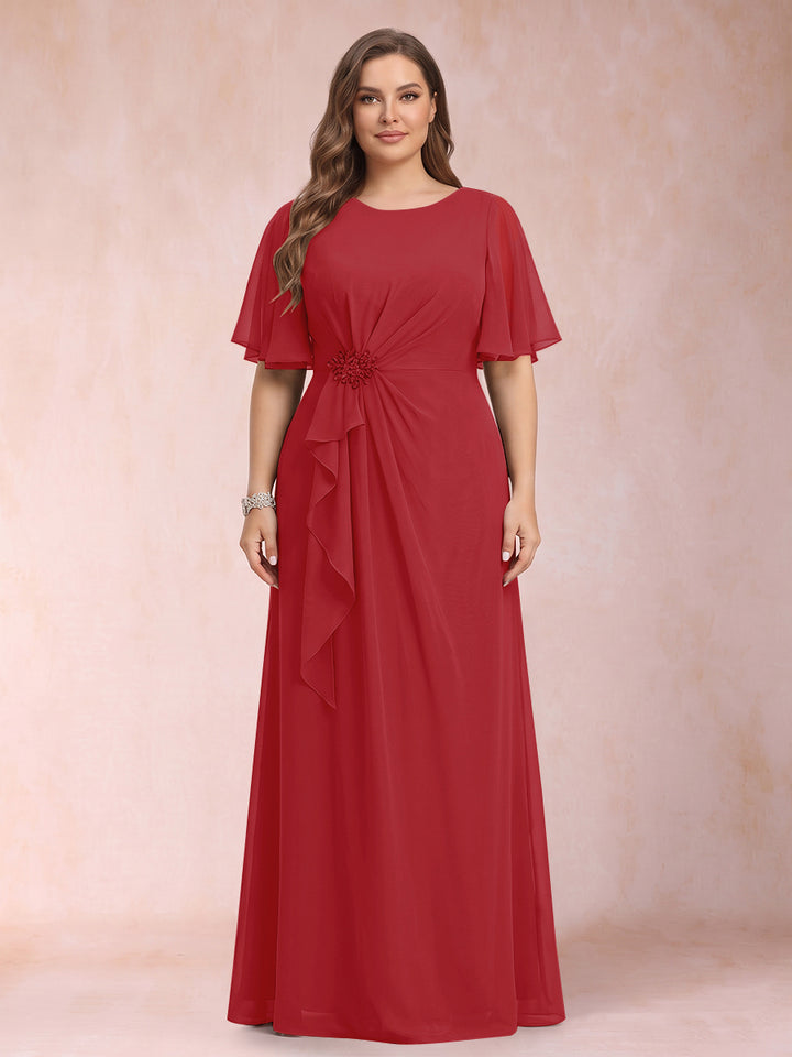 A-Line/Princess Scoop Black Chiffon Plus Size Mother of the Bride Dresses with Appliques &amp; Ruffles