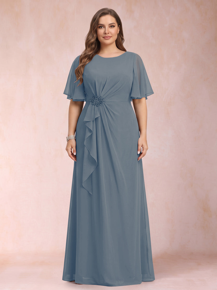 A-Line/Princess Scoop Black Chiffon Plus Size Mother of the Bride Dresses with Appliques &amp; Ruffles