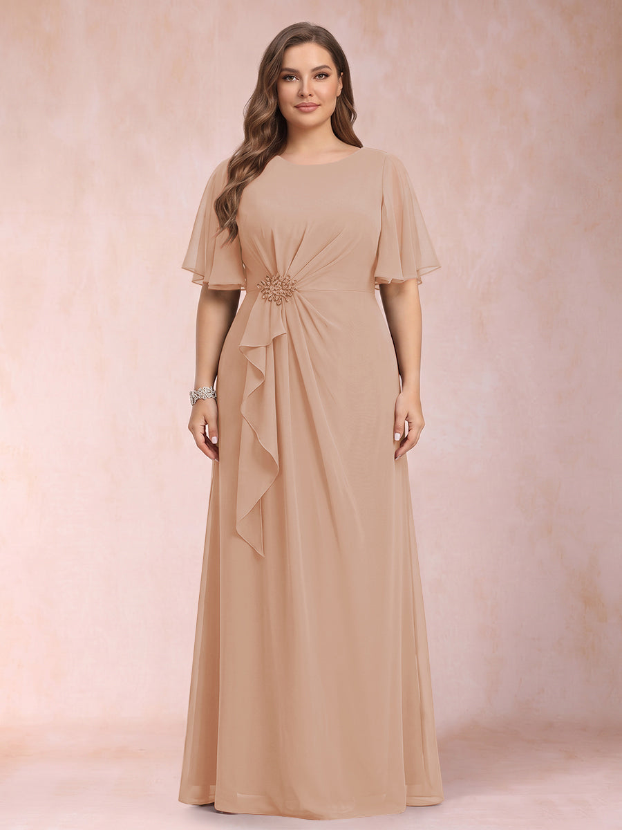 A-Line/Princess Scoop Black Chiffon Plus Size Mother of the Bride Dresses with Appliques &amp; Ruffles