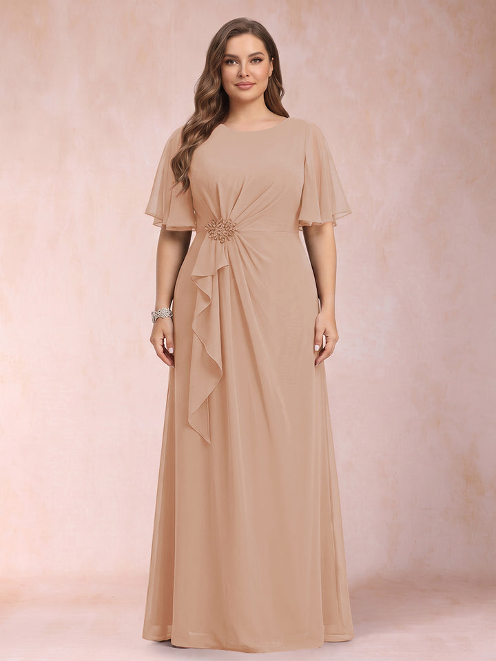 A-Line/Princess Scoop Black Chiffon Plus Size Mother of the Bride Dresses with Appliques &amp; Ruffles