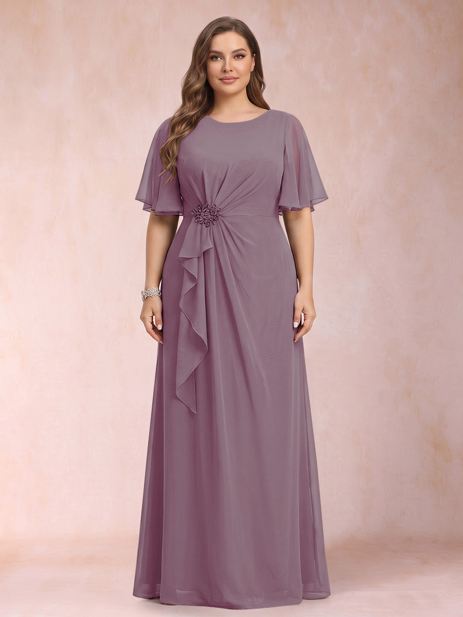 A-Line/Princess Scoop Black Chiffon Plus Size Mother of the Bride Dresses with Appliques &amp; Ruffles