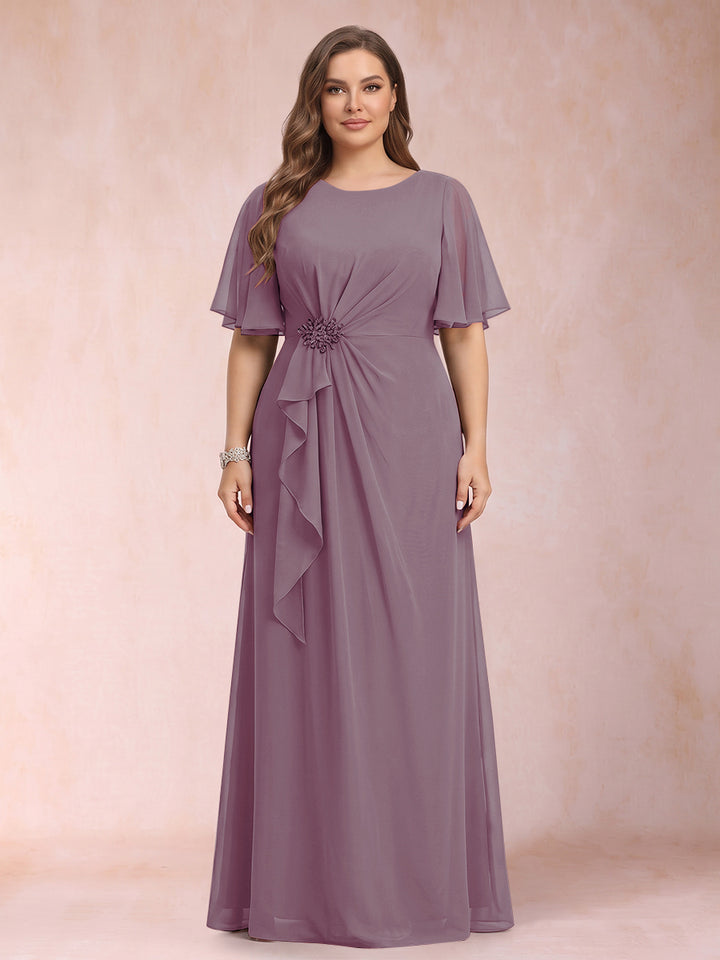 A-Line/Princess Scoop Black Chiffon Plus Size Mother of the Bride Dresses with Appliques &amp; Ruffles