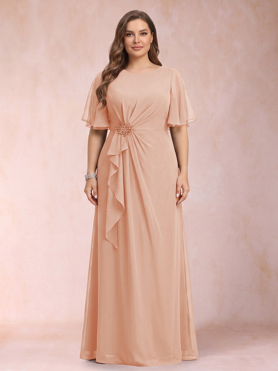 A-Line/Princess Scoop Black Chiffon Plus Size Mother of the Bride Dresses with Appliques &amp; Ruffles