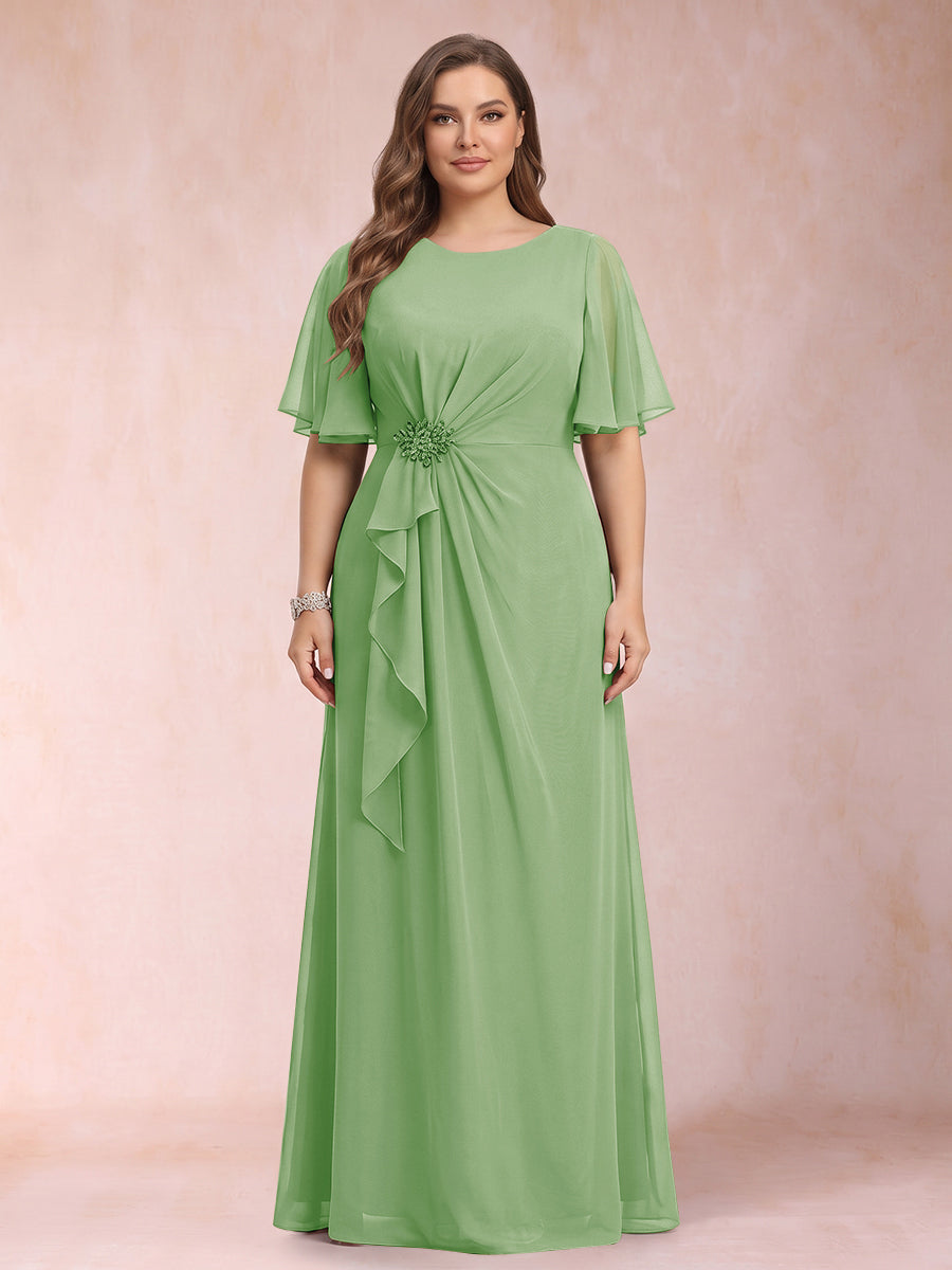 A-Line/Princess Scoop Black Chiffon Plus Size Mother of the Bride Dresses with Appliques &amp; Ruffles