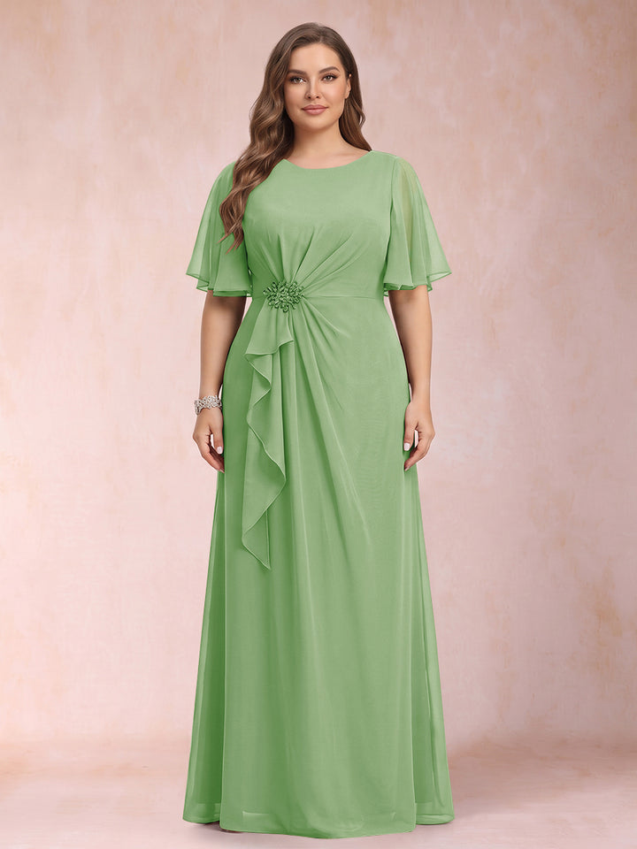 A-Line/Princess Scoop Black Chiffon Plus Size Mother of the Bride Dresses with Appliques &amp; Ruffles
