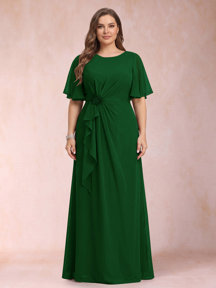 A-Line/Princess Scoop Black Chiffon Plus Size Mother of the Bride Dresses with Appliques &amp; Ruffles