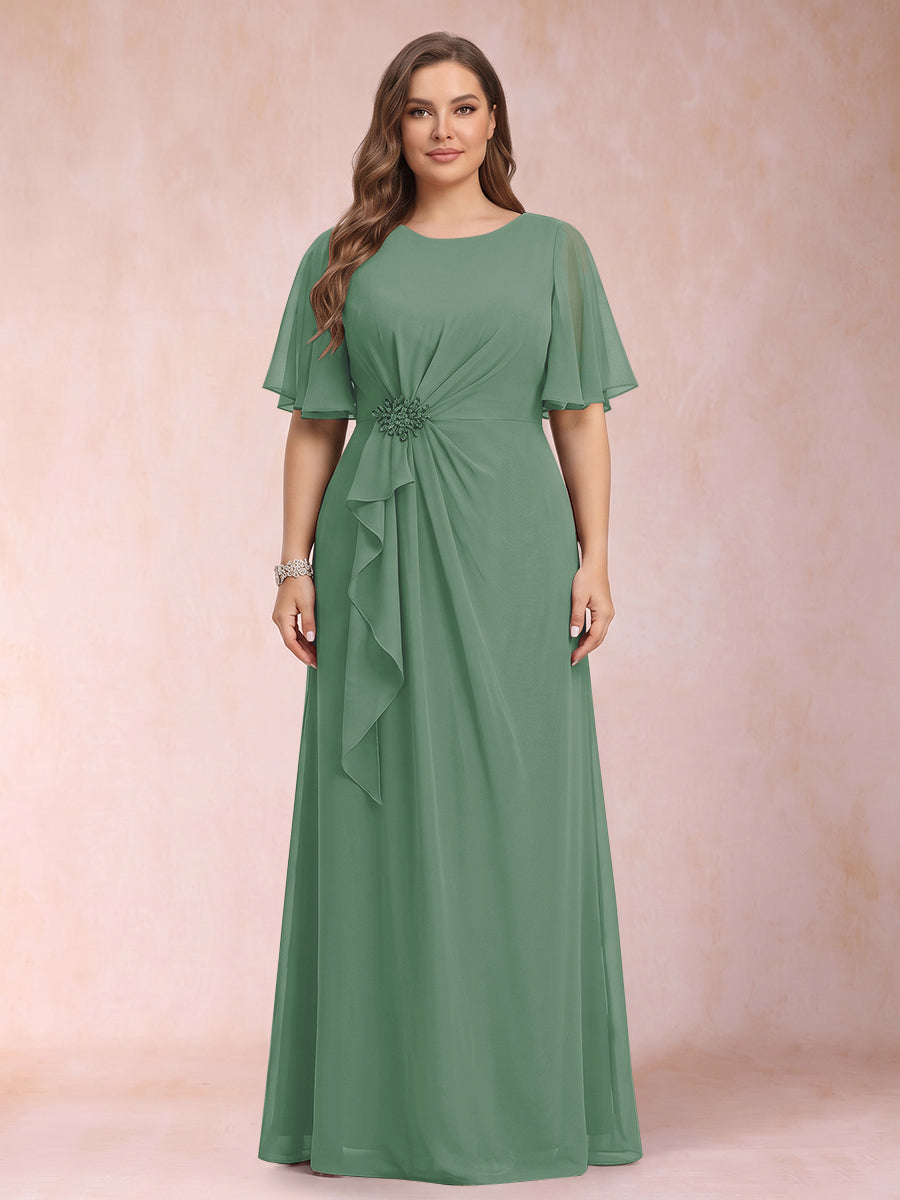 A-Line/Princess Scoop Black Chiffon Plus Size Mother of the Bride Dresses with Appliques &amp; Ruffles