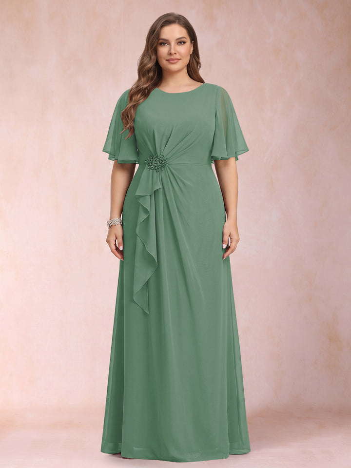 A-Line/Princess Scoop Black Chiffon Plus Size Mother of the Bride Dresses with Appliques &amp; Ruffles