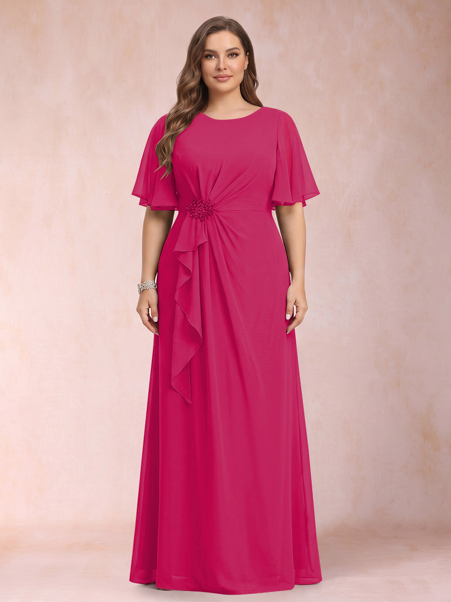 A-Line/Princess Scoop Black Chiffon Plus Size Mother of the Bride Dresses with Appliques &amp; Ruffles