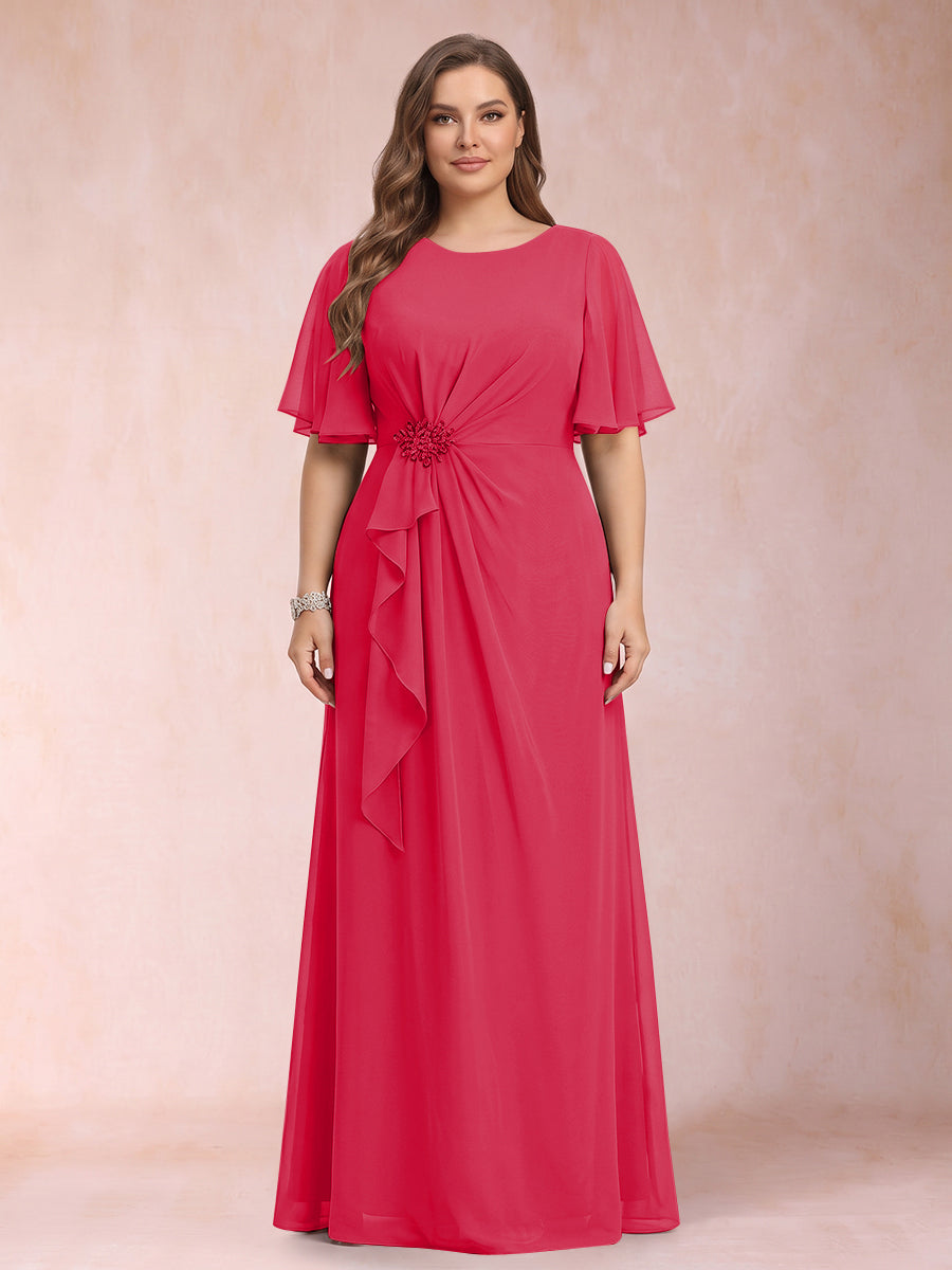 A-Line/Princess Scoop Black Chiffon Plus Size Mother of the Bride Dresses with Appliques &amp; Ruffles