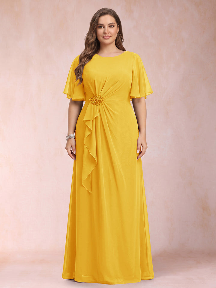 A-Line/Princess Scoop Black Chiffon Plus Size Mother of the Bride Dresses with Appliques &amp; Ruffles