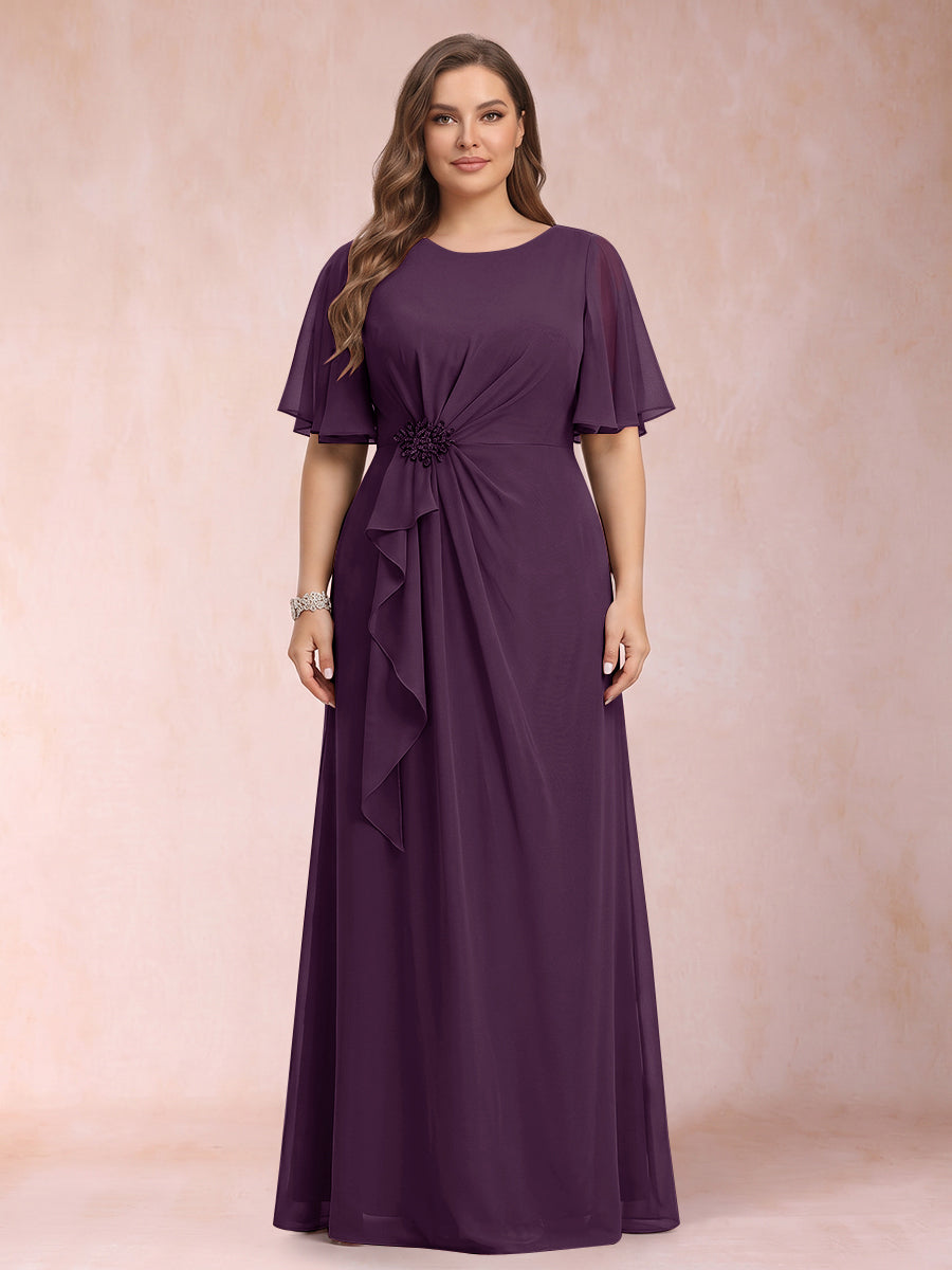A-Line/Princess Scoop Black Chiffon Plus Size Mother of the Bride Dresses with Appliques &amp; Ruffles