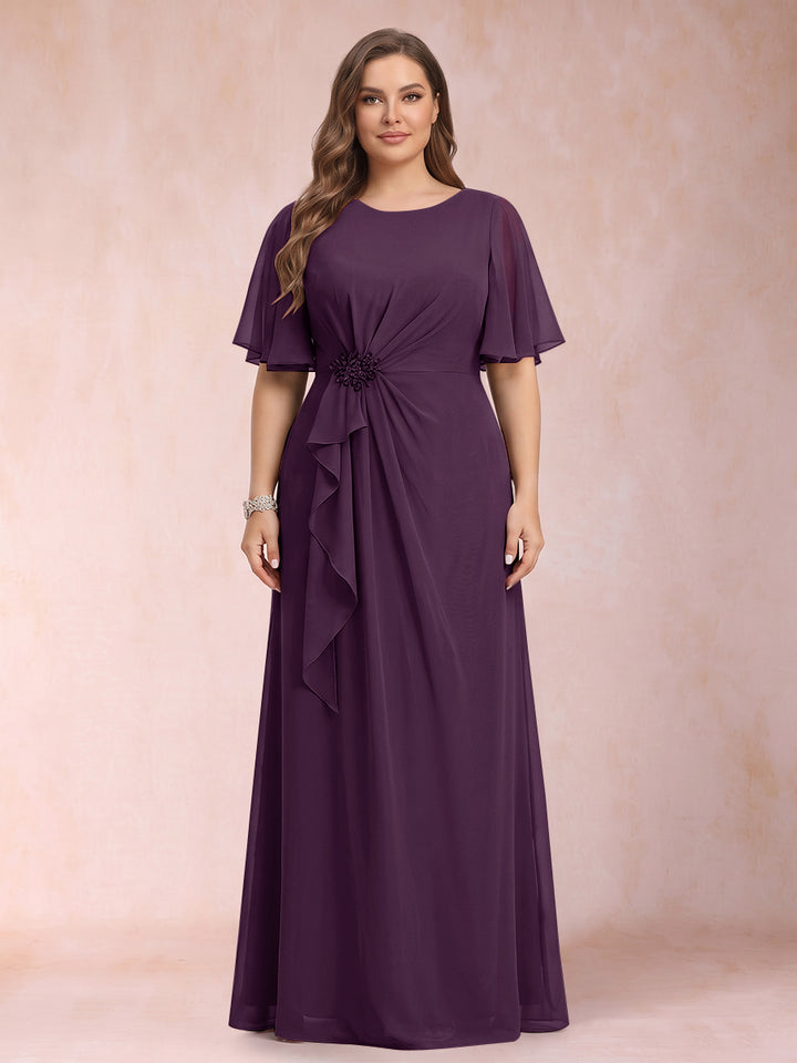 A-Line/Princess Scoop Black Chiffon Plus Size Mother of the Bride Dresses with Appliques &amp; Ruffles
