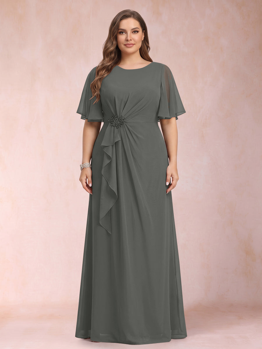 A-Line/Princess Scoop Black Chiffon Plus Size Mother of the Bride Dresses with Appliques &amp; Ruffles
