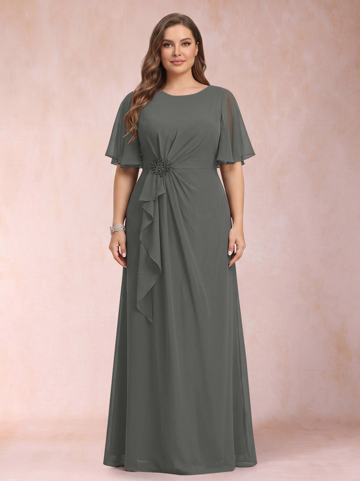 A-Line/Princess Scoop Black Chiffon Plus Size Mother of the Bride Dresses with Appliques &amp; Ruffles