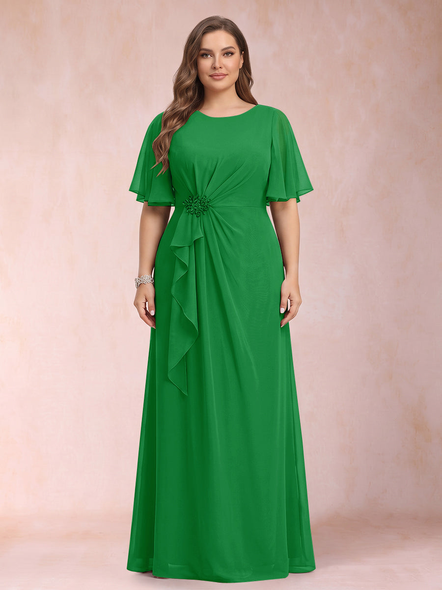 A-Line/Princess Scoop Black Chiffon Plus Size Mother of the Bride Dresses with Appliques &amp; Ruffles