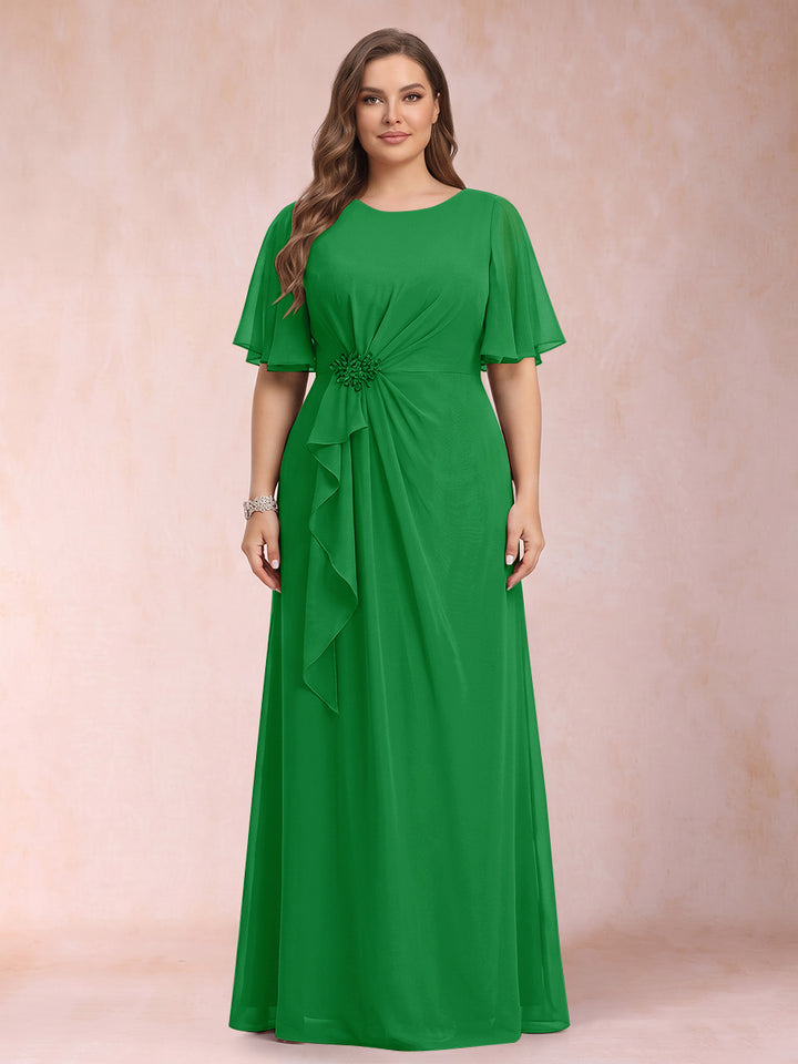 A-Line/Princess Scoop Black Chiffon Plus Size Mother of the Bride Dresses with Appliques &amp; Ruffles