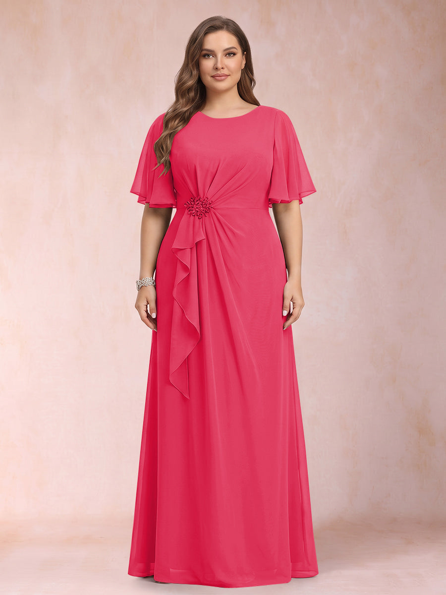 A-Line/Princess Scoop Black Chiffon Plus Size Mother of the Bride Dresses with Appliques &amp; Ruffles