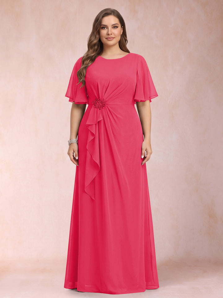 A-Line/Princess Scoop Black Chiffon Plus Size Mother of the Bride Dresses with Appliques &amp; Ruffles