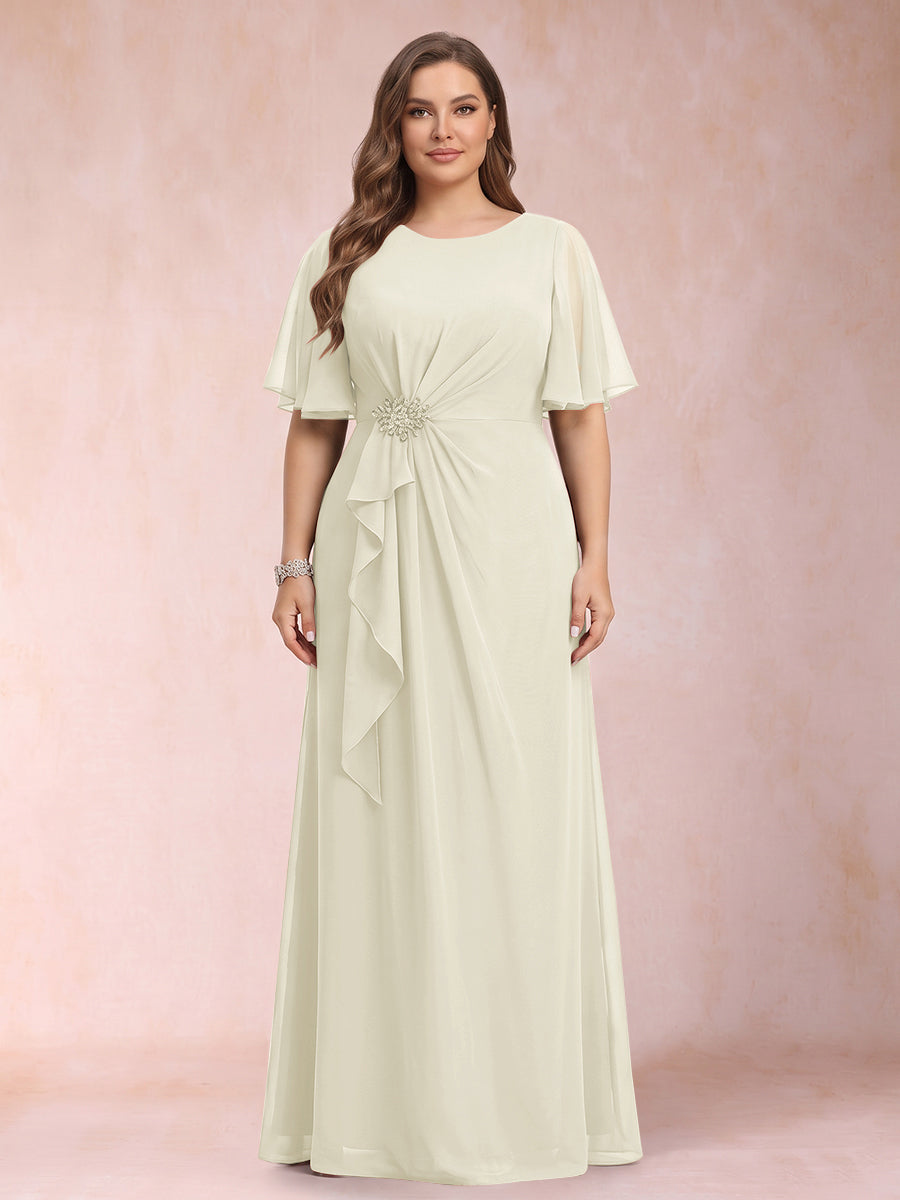 A-Line/Princess Scoop Black Chiffon Plus Size Mother of the Bride Dresses with Appliques &amp; Ruffles
