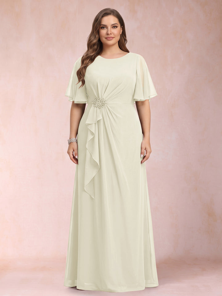 A-Line/Princess Scoop Black Chiffon Plus Size Mother of the Bride Dresses with Appliques &amp; Ruffles