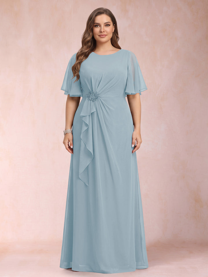 A-Line/Princess Scoop Black Chiffon Plus Size Mother of the Bride Dresses with Appliques &amp; Ruffles