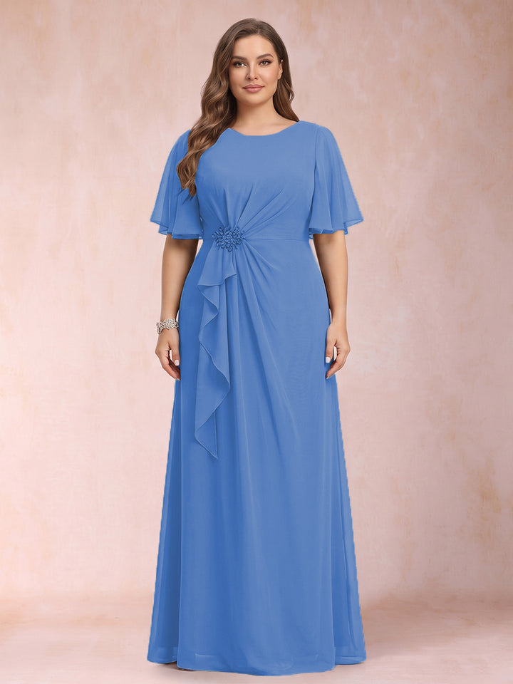 A-Line/Princess Scoop Black Chiffon Plus Size Mother of the Bride Dresses with Appliques &amp; Ruffles