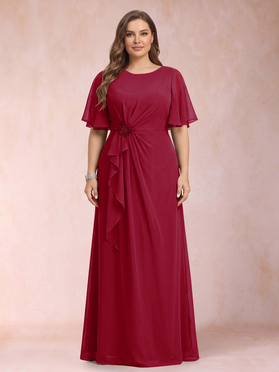 A-Line/Princess Scoop Black Chiffon Plus Size Mother of the Bride Dresses with Appliques &amp; Ruffles