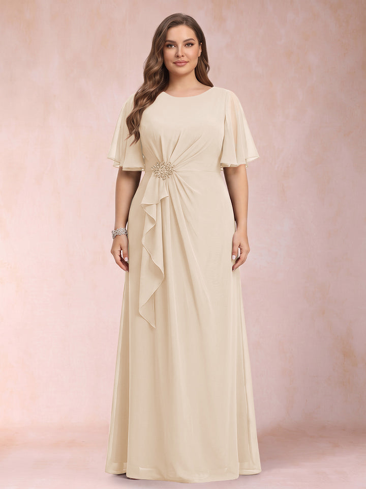 A-Line/Princess Scoop Black Chiffon Plus Size Mother of the Bride Dresses with Appliques &amp; Ruffles